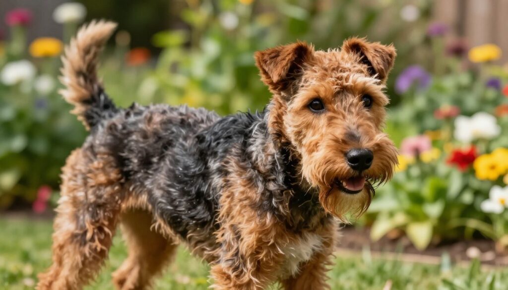 A close-up of a coarse-haired Fox Terrier, showcasing its distinctive wiry fur texture in rich browns and blacks. The dog is in a playful stance, against a softly blurred garden background filled with vibrant greenery and colorful flowers. Natural sunlight streams down, highlighting the rough coat's unique patterns and shape. Captured from a low angle to accentuate the dog's expressive eyes and alert ears, conveying a sense of vitality and character. The atmosphere is lively and warm, evoking a sense of care and grooming, as the dog embodies the energy of a beloved pet. No text or distractions in the image, focusing solely on the beauty of the Fox Terrier’s coat. A close-up of a coarse-haired Fox Terrier, showcasing its distinctive wiry fur texture in rich browns and blacks. The dog is in a playful stance, against a softly blurred garden background filled with vibrant greenery and colorful flowers. Natural sunlight streams down, highlighting the rough coat's unique patterns and shape. Captured from a low angle to accentuate the dog's expressive eyes and alert ears, conveying a sense of vitality and character. The atmosphere is lively and warm, evoking a sense of care and grooming, as the dog embodies the energy of a beloved pet. No text or distractions in the image, focusing solely on the beauty of the Fox Terrier’s coat.